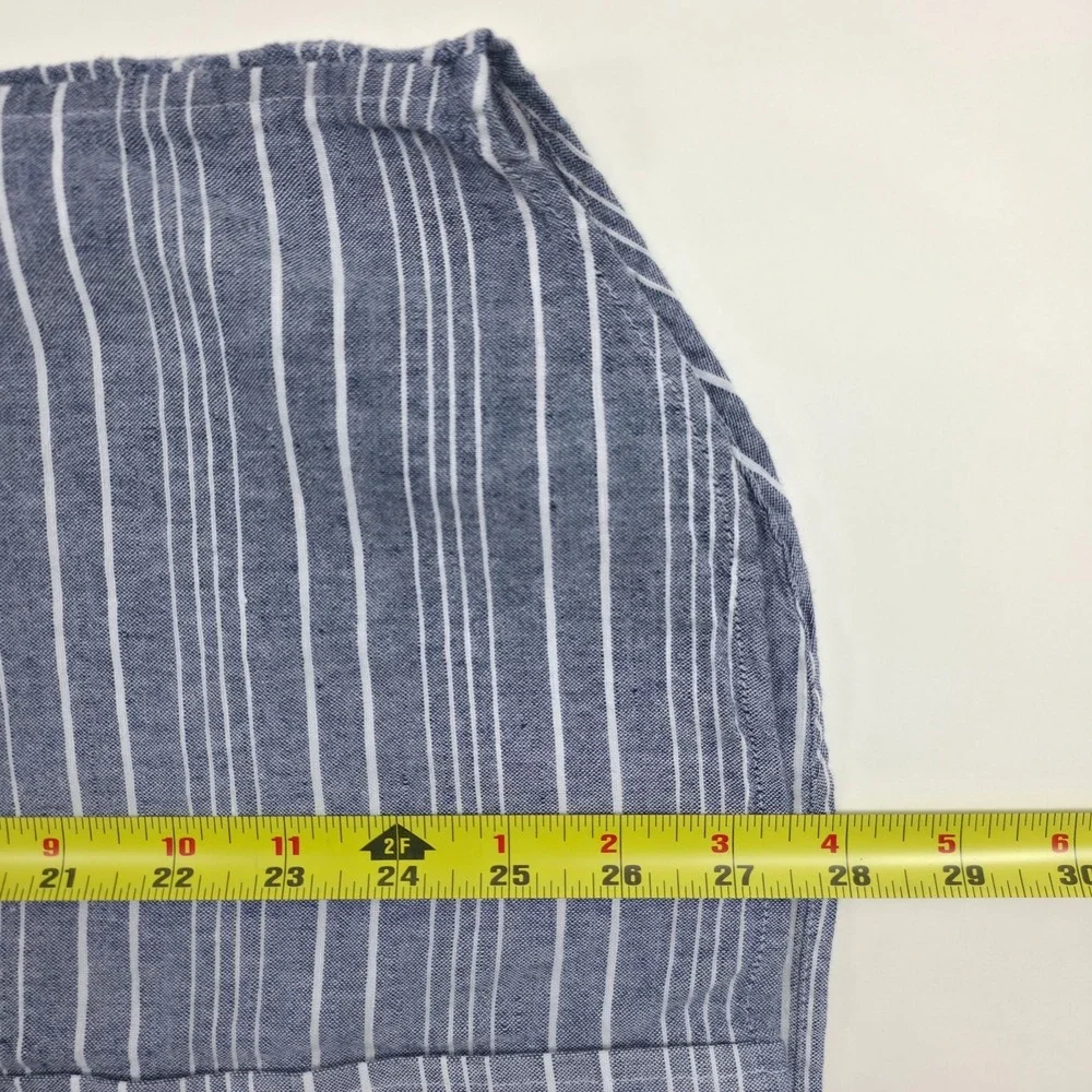 Banana Republic Mens Shirt S Blue White Striped Linen Cotton Short Sleeve Button